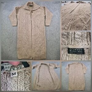 Blarney Woollen Mills Sweater Womens Medium Beige Cable Knit Cardigan Ireland‎